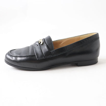 Top Quality Chanel COCO Mark Leather Loafers Black Gold