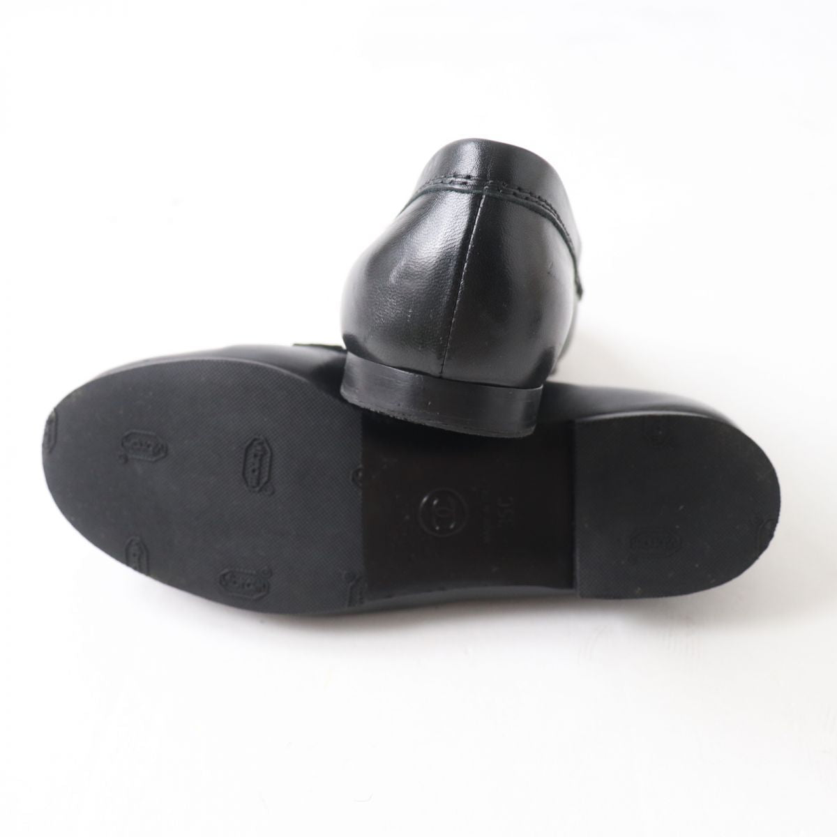 Top Quality Chanel COCO Mark Leather Loafers Black Gold