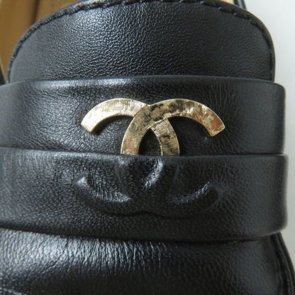 Top Quality Chanel COCO Mark Leather Loafers Black Gold