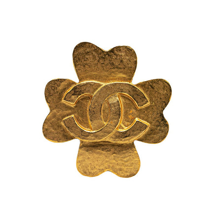Top Quality Chanel Vintage Coco Mark Flower Clover Brooch Gold Plated