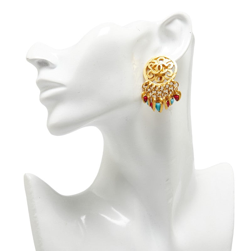 Top Quality Chanel Vintage Coco Mark Swing Earrings Gold Plated