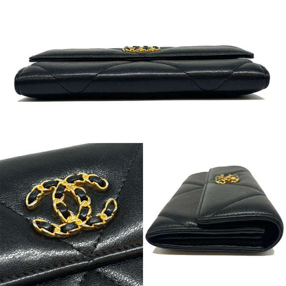 Top Quality Chanel Lambskin 19 Long Wallet Black Leather