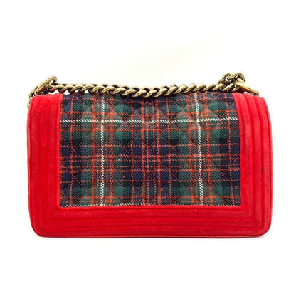 Top Quality Chanel Boy Chain Shoulder Bag Red Green Check