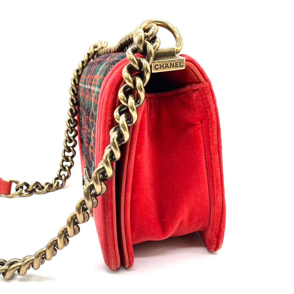 Top Quality Chanel Boy Chain Shoulder Bag Red Green Check