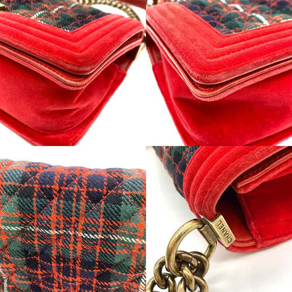 Top Quality Chanel Boy Chain Shoulder Bag Red Green Check