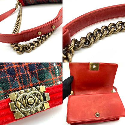 Top Quality Chanel Boy Chain Shoulder Bag Red Green Check