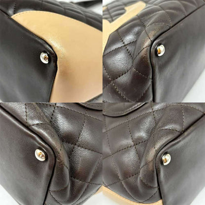 Top Quality Chanel Cambon Line Leather Tote Bag Dark Brown Beige