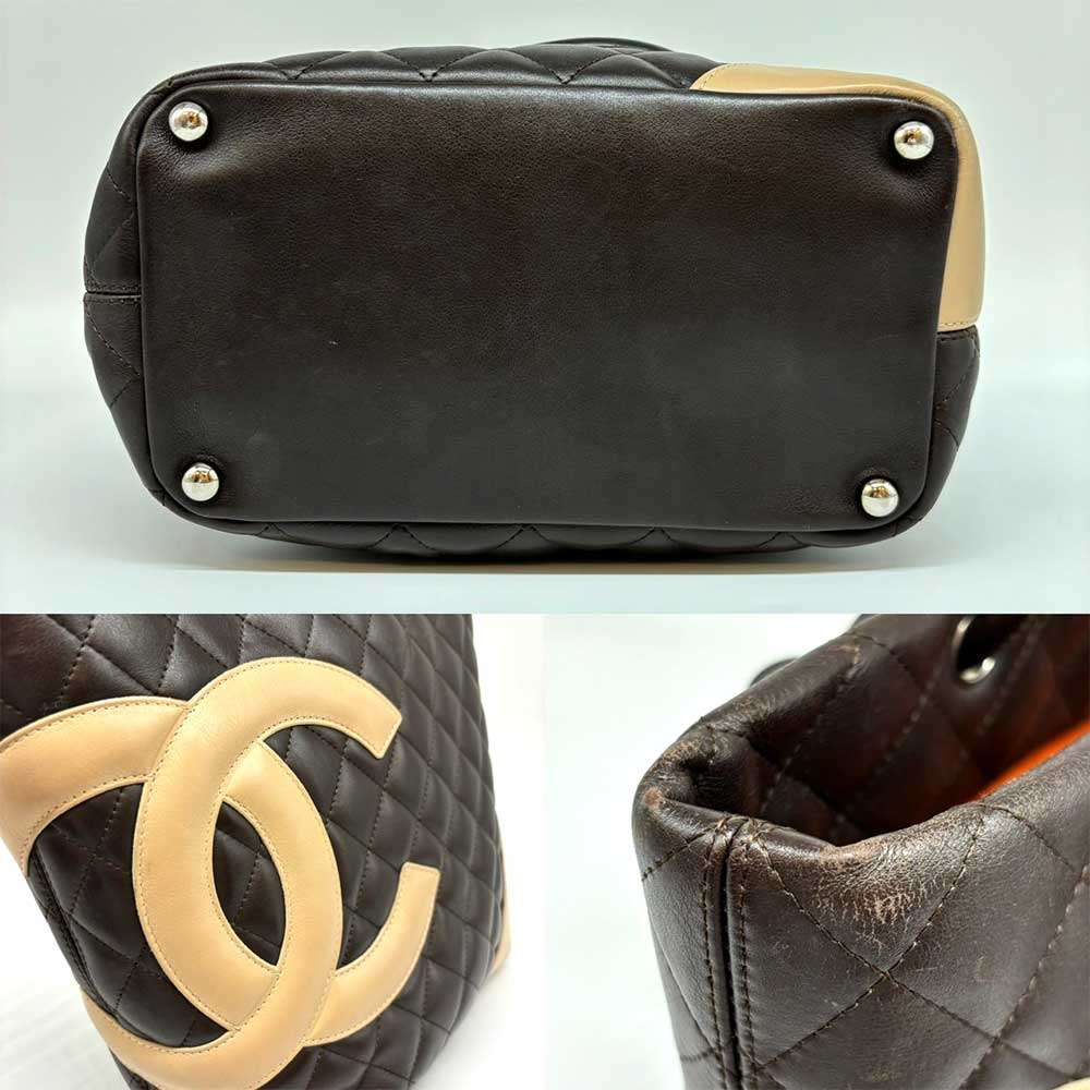 Top Quality Chanel Cambon Line Leather Tote Bag Dark Brown Beige