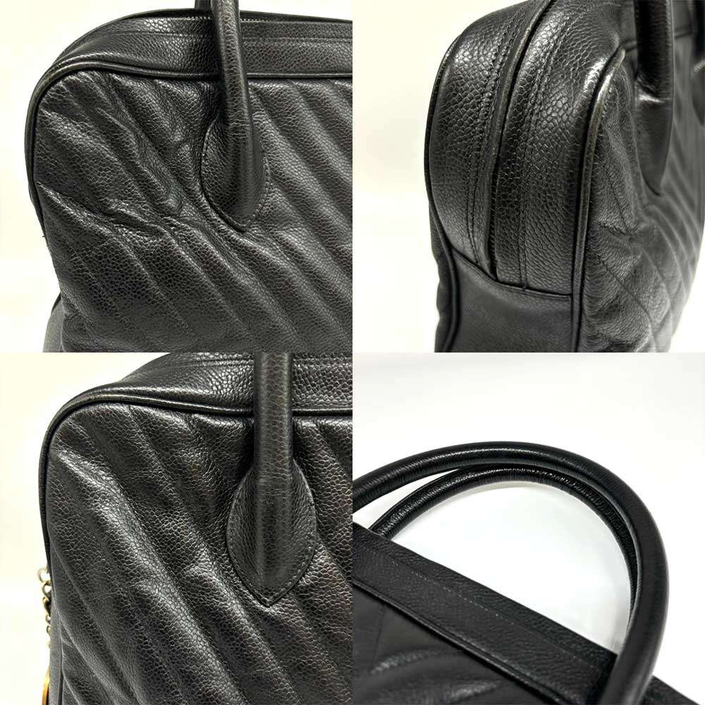 Top Quality Chanel Caviar Skin Handbag Chevron V Stitch Black Leather