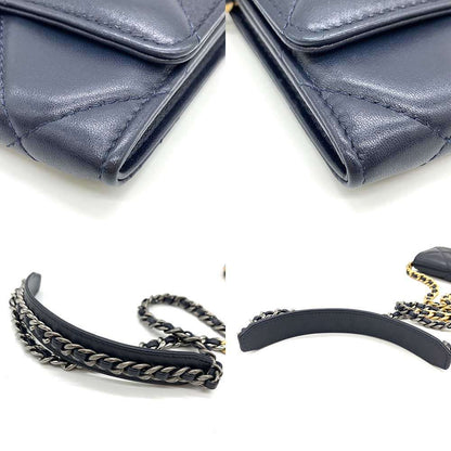 Top Quality Chanel Lambskin Flap Coin Purse Navy Crossbody