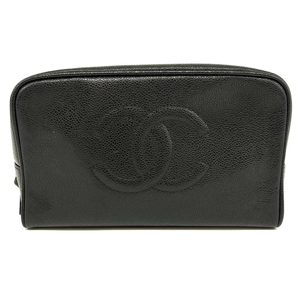 Top Quality Chanel Caviar Skin Pouch Coco Mark Black