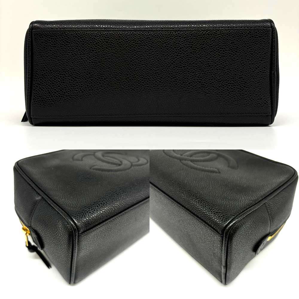 Top Quality Chanel Caviar Skin Pouch Coco Mark Black