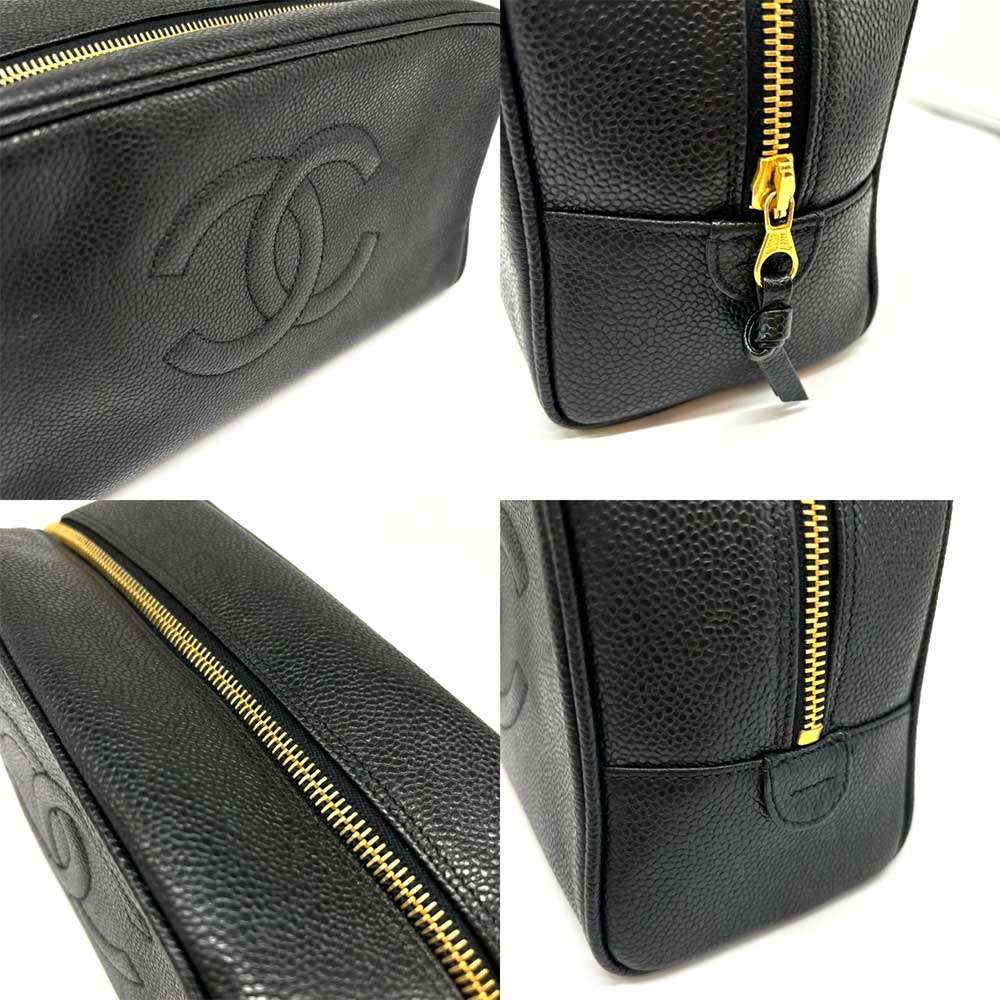 Top Quality Chanel Caviar Skin Pouch Coco Mark Black
