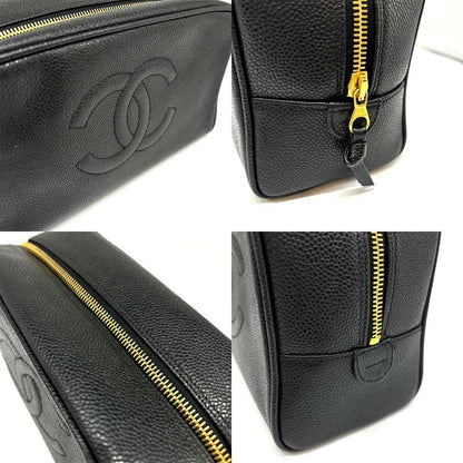 Top Quality Chanel Caviar Skin Pouch Coco Mark Black