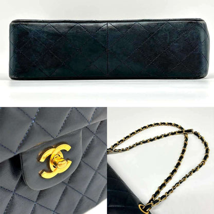 Top Quality Chanel Lambskin Chain Shoulder Bag Navy Gold Hardware