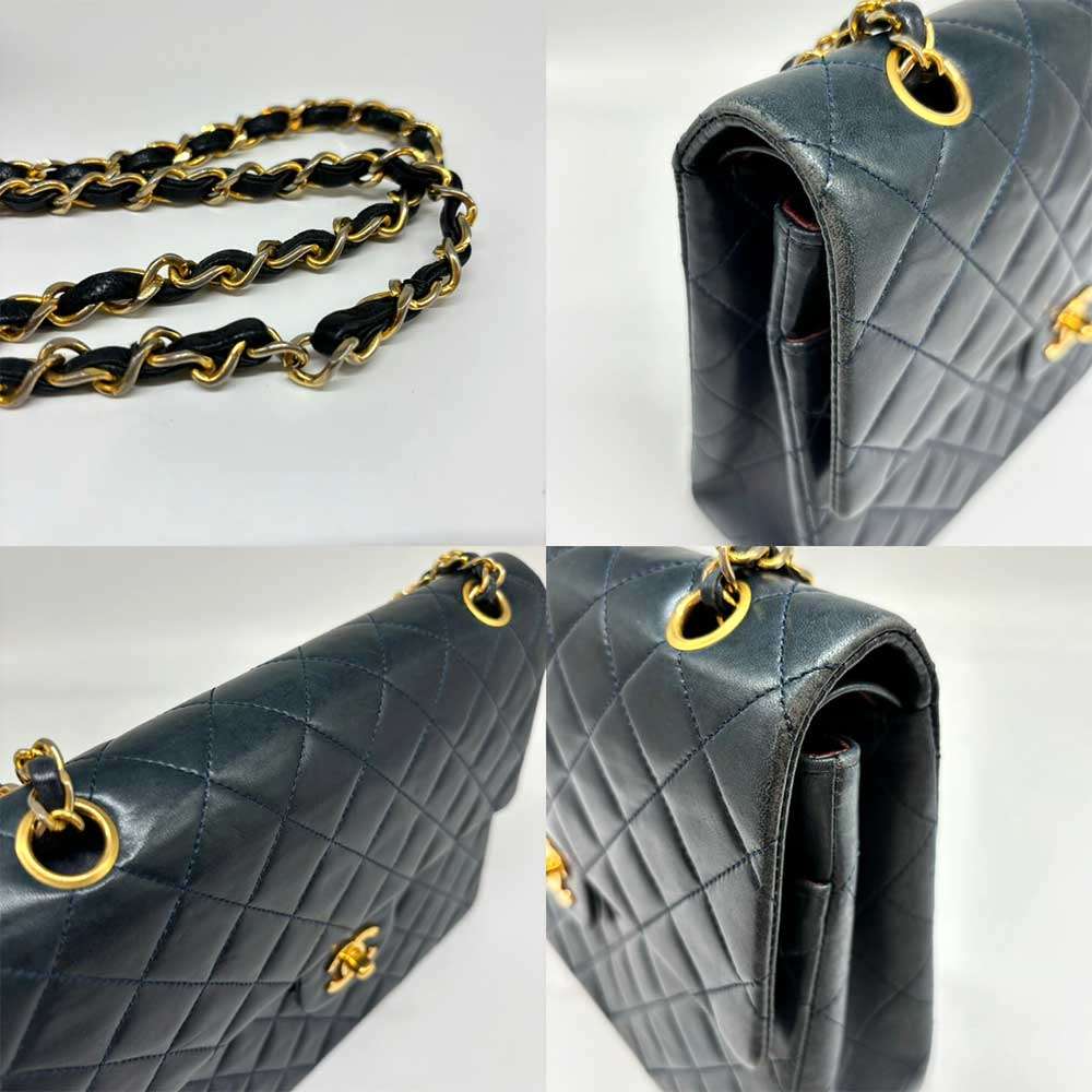 Top Quality Chanel Lambskin Chain Shoulder Bag Navy Gold Hardware