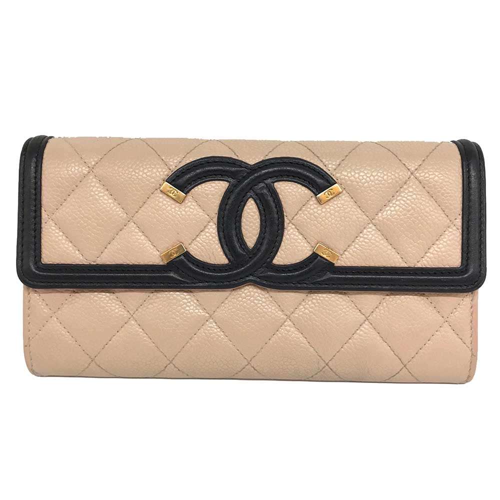 Top Quality Chanel Caviar Skin Long Wallet Beige Leather