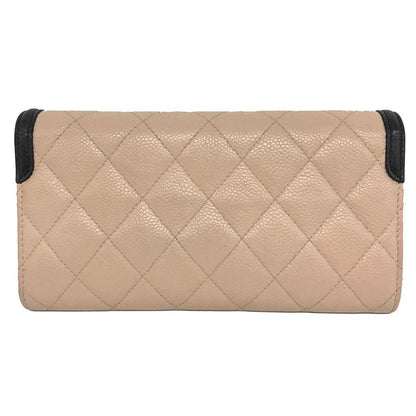 Top Quality Chanel Caviar Skin Long Wallet Beige Leather