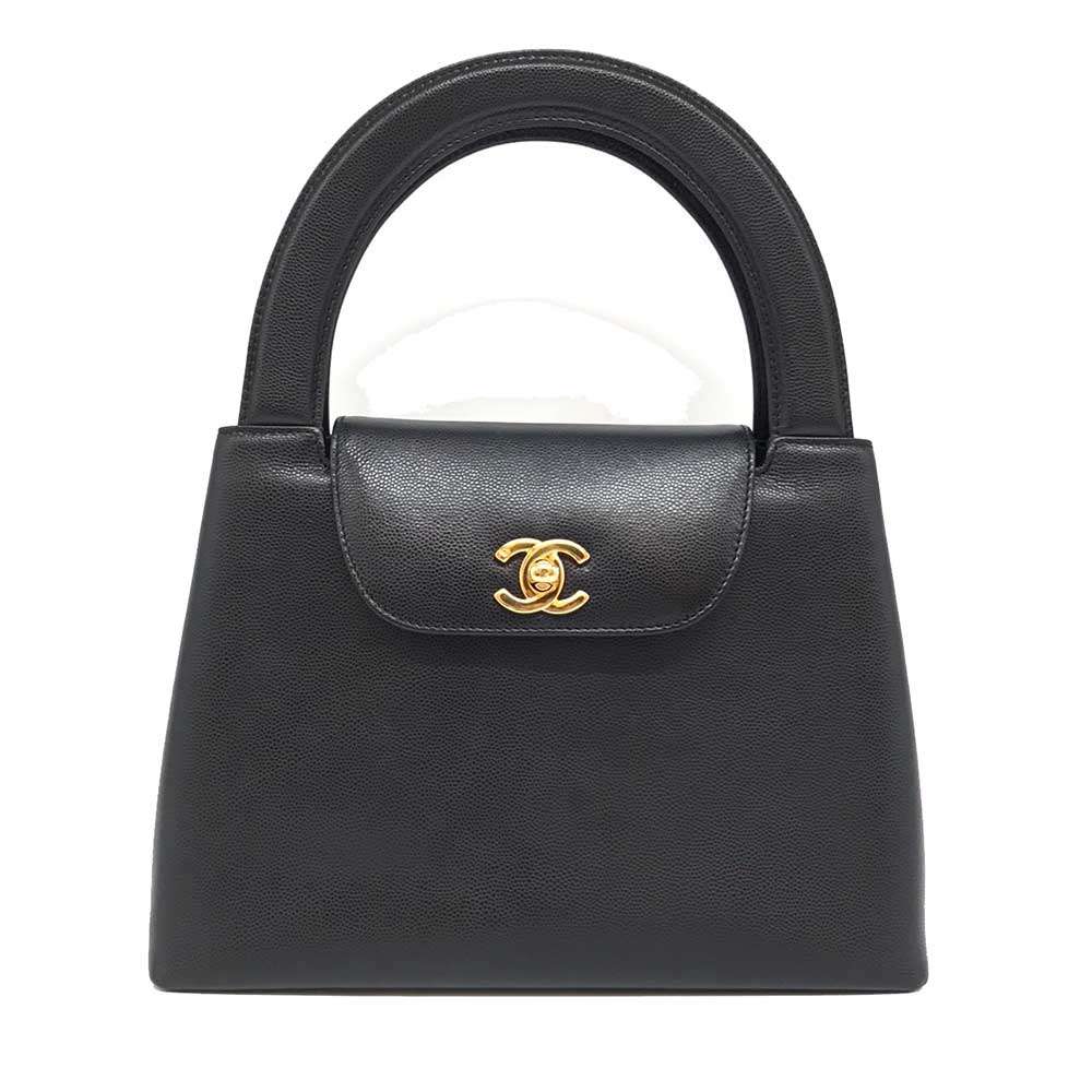 Top Quality Chanel Caviar Skin Handbag Black Gold