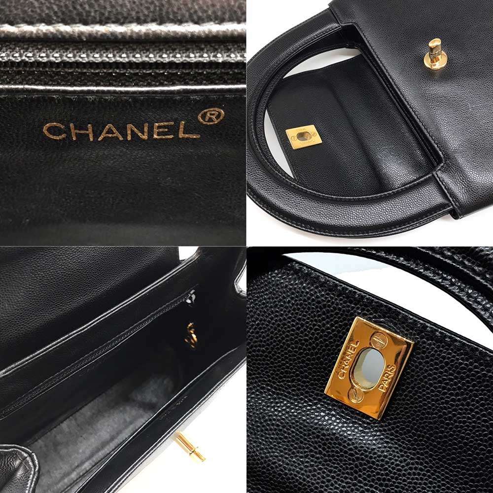 Top Quality Chanel Caviar Skin Handbag Black Gold