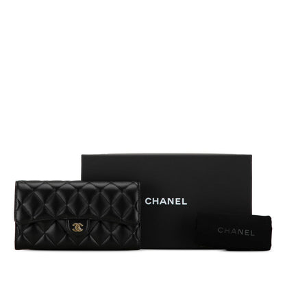 Top Quality Chanel Classic Long Flap Wallet Black Lambskin AP0241