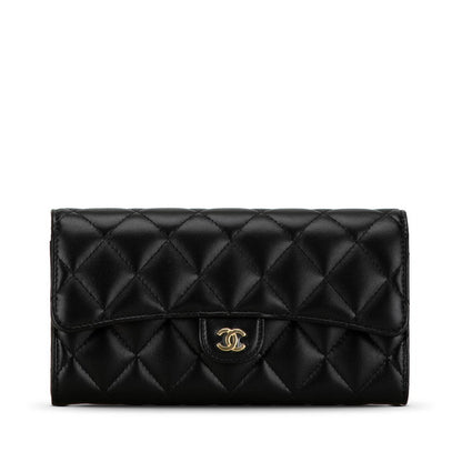 Top Quality Chanel Classic Long Flap Wallet Black Lambskin AP0241