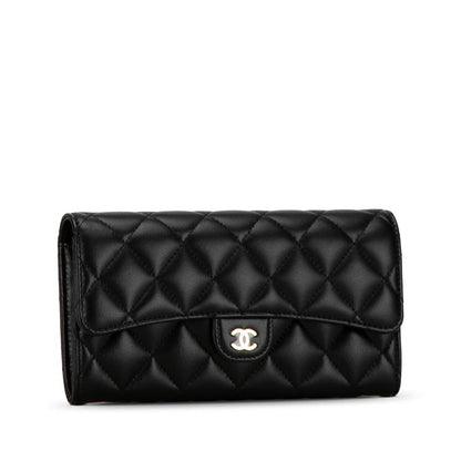Top Quality Chanel Classic Long Flap Wallet Black Lambskin AP0241