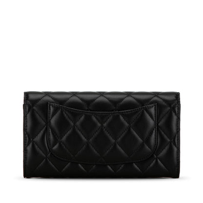 Top Quality Chanel Classic Long Flap Wallet Black Lambskin AP0241