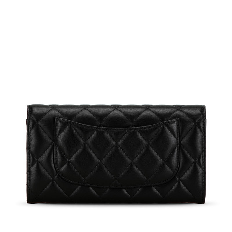 Top Quality Chanel Classic Long Flap Wallet Black Lambskin AP0241