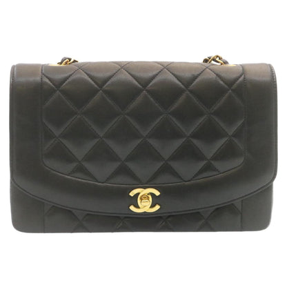 Top Quality Chanel Chain Turn Lock Diana Matelasse Shoulder Bag Lamb Skin Black Auth knn076