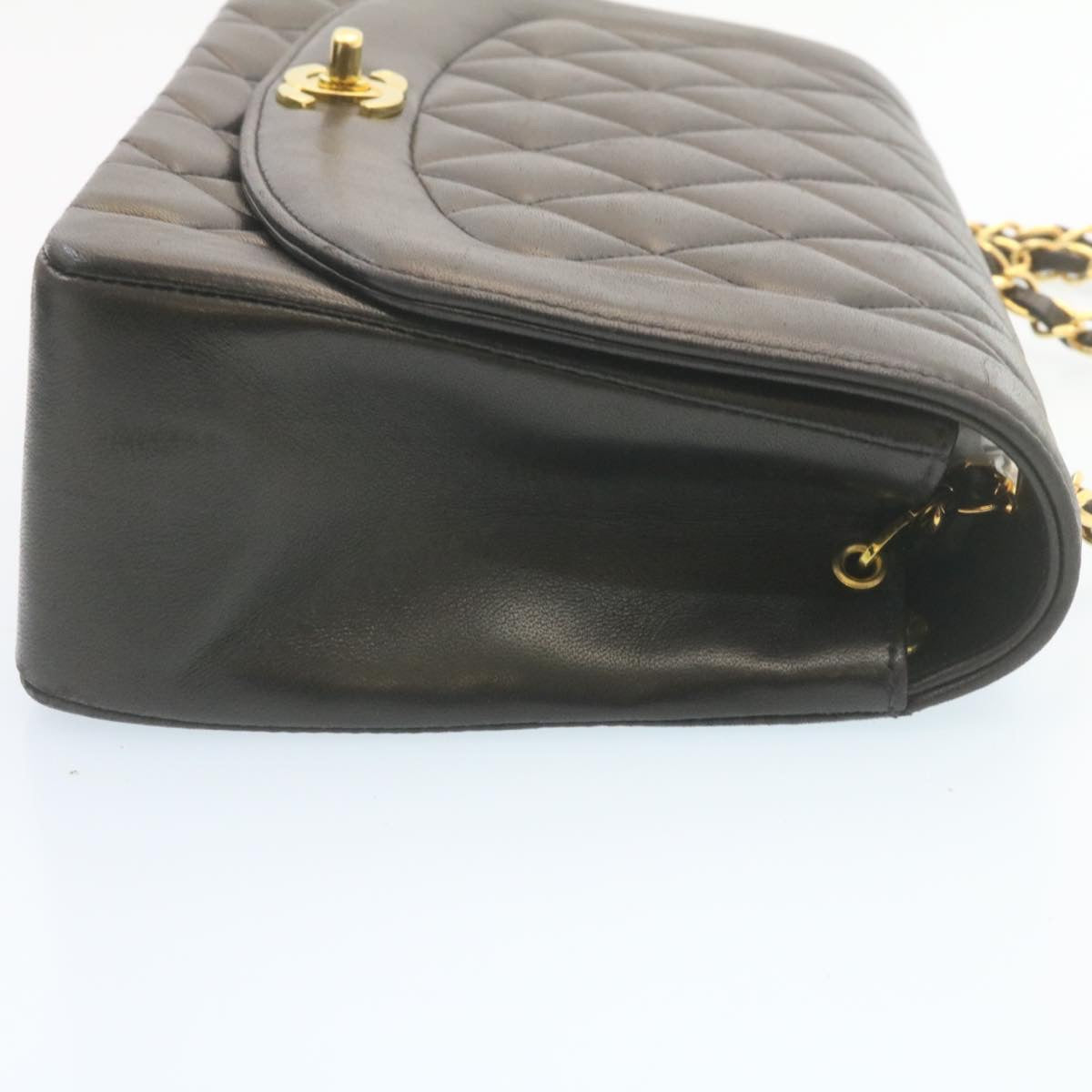 Top Quality Chanel Chain Turn Lock Diana Matelasse Shoulder Bag Lamb Skin Black Auth knn076