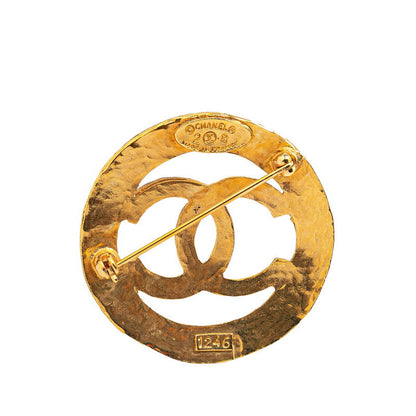 Top Quality Chanel Vintage Round Coco Mark Brooch Gold Plated