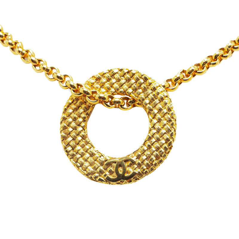 Top Quality Chanel Vintage Coco Mark Chain Circle Pendant Necklace Gold Plated