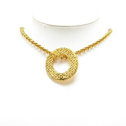 Top Quality Chanel Vintage Coco Mark Chain Circle Pendant Necklace Gold Plated