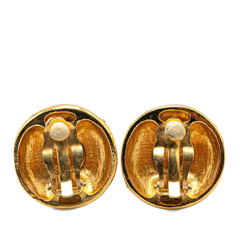 Top Quality Chanel Vintage Coco Mark Rhinestone Earrings Gold Plated