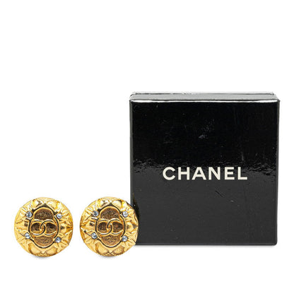 Top Quality Chanel Vintage Coco Mark Rhinestone Earrings Gold Plated