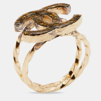 Top Quality Chanel CC Resin Gold Tone Ring Size 53