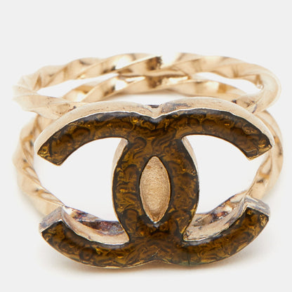 Top Quality Chanel CC Resin Gold Tone Ring Size 53