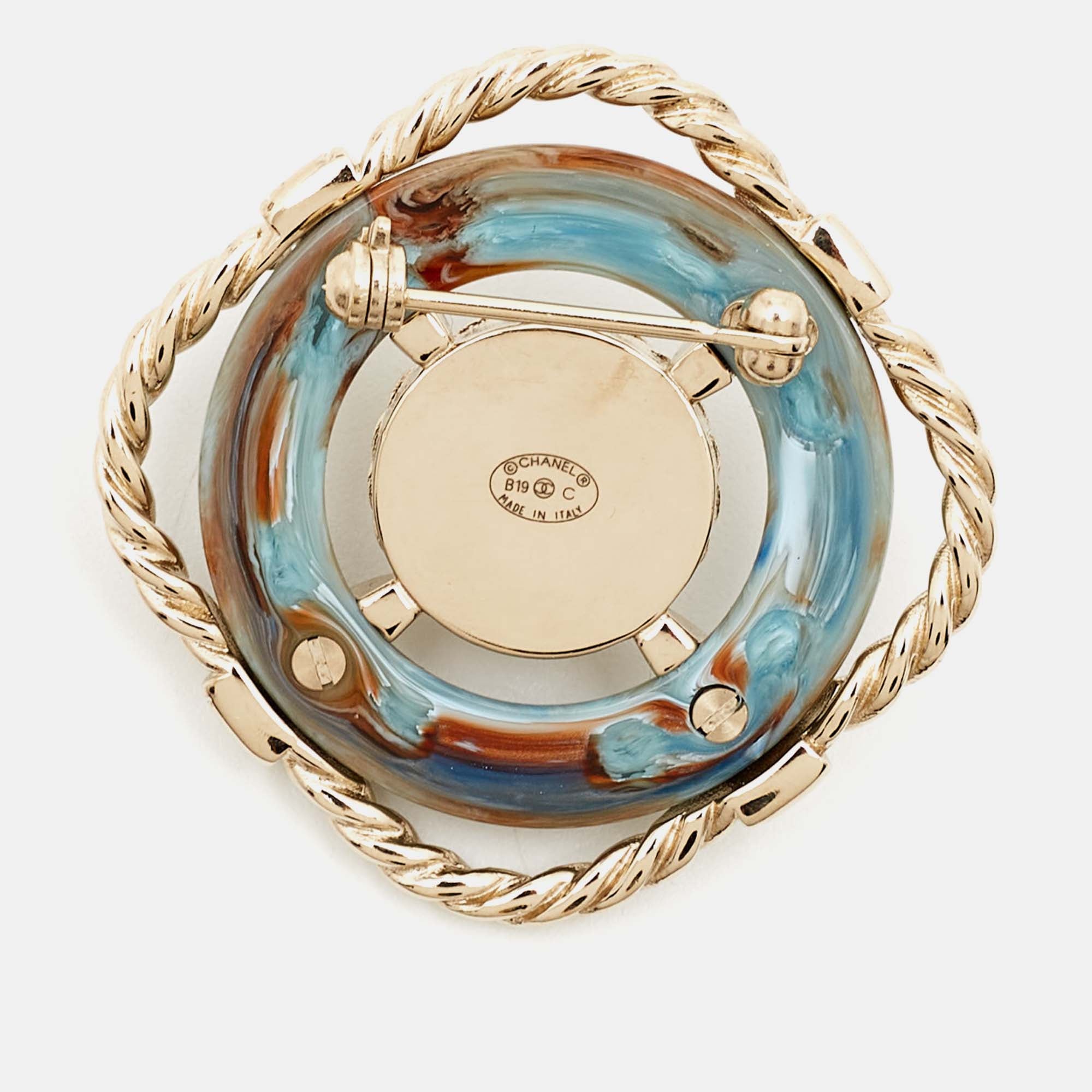 Top Quality Chanel CC Resin Faux Pearl Crystal Gold Tone Brooch