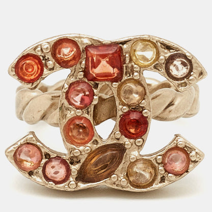 Top Quality Chanel CC Resin Gold Tone Ring Size 53