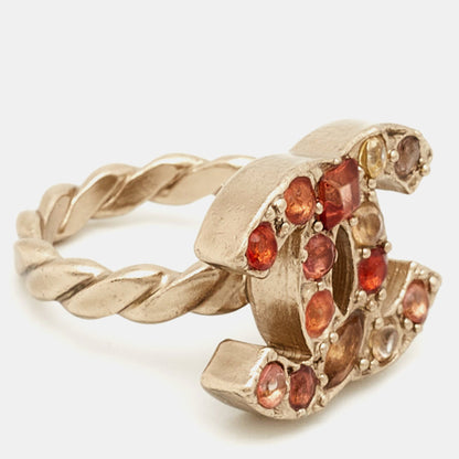 Top Quality Chanel CC Resin Gold Tone Ring Size 53