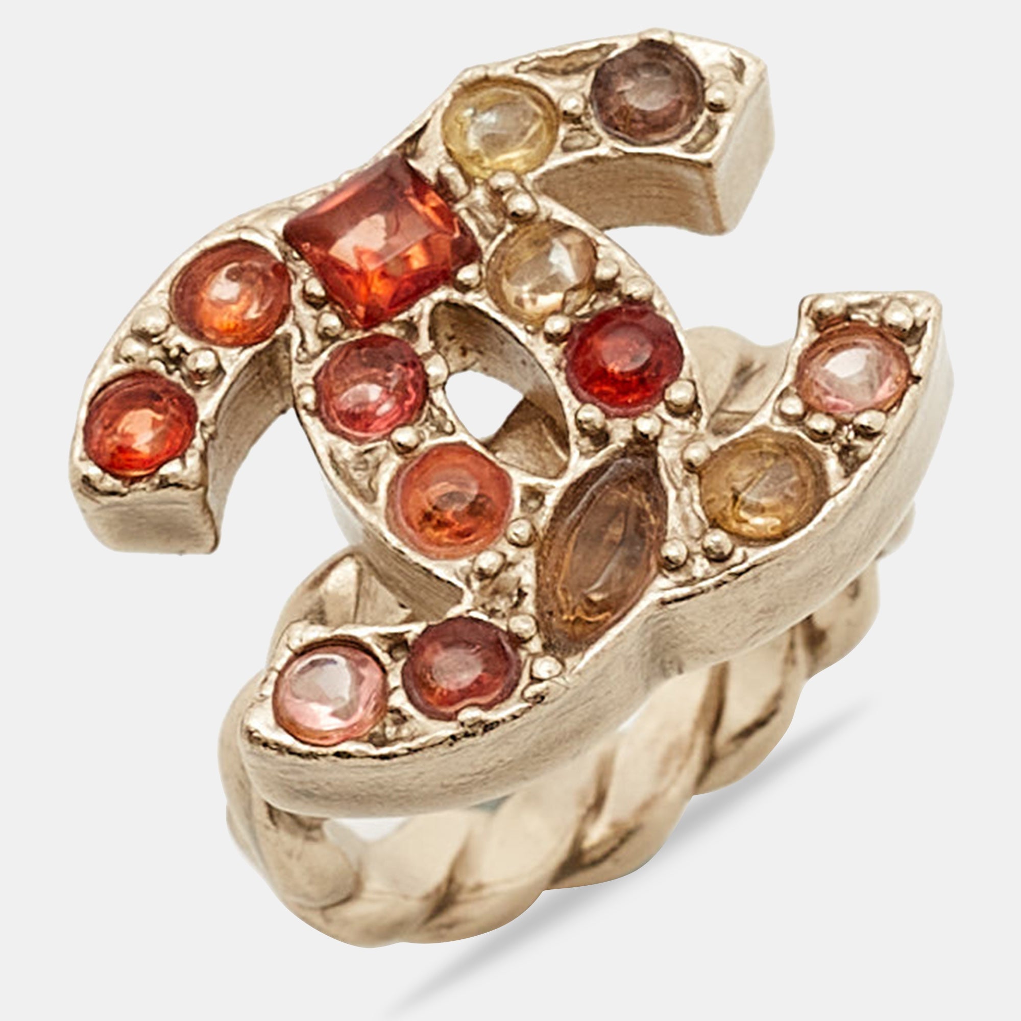 Top Quality Chanel CC Resin Gold Tone Ring Size 53