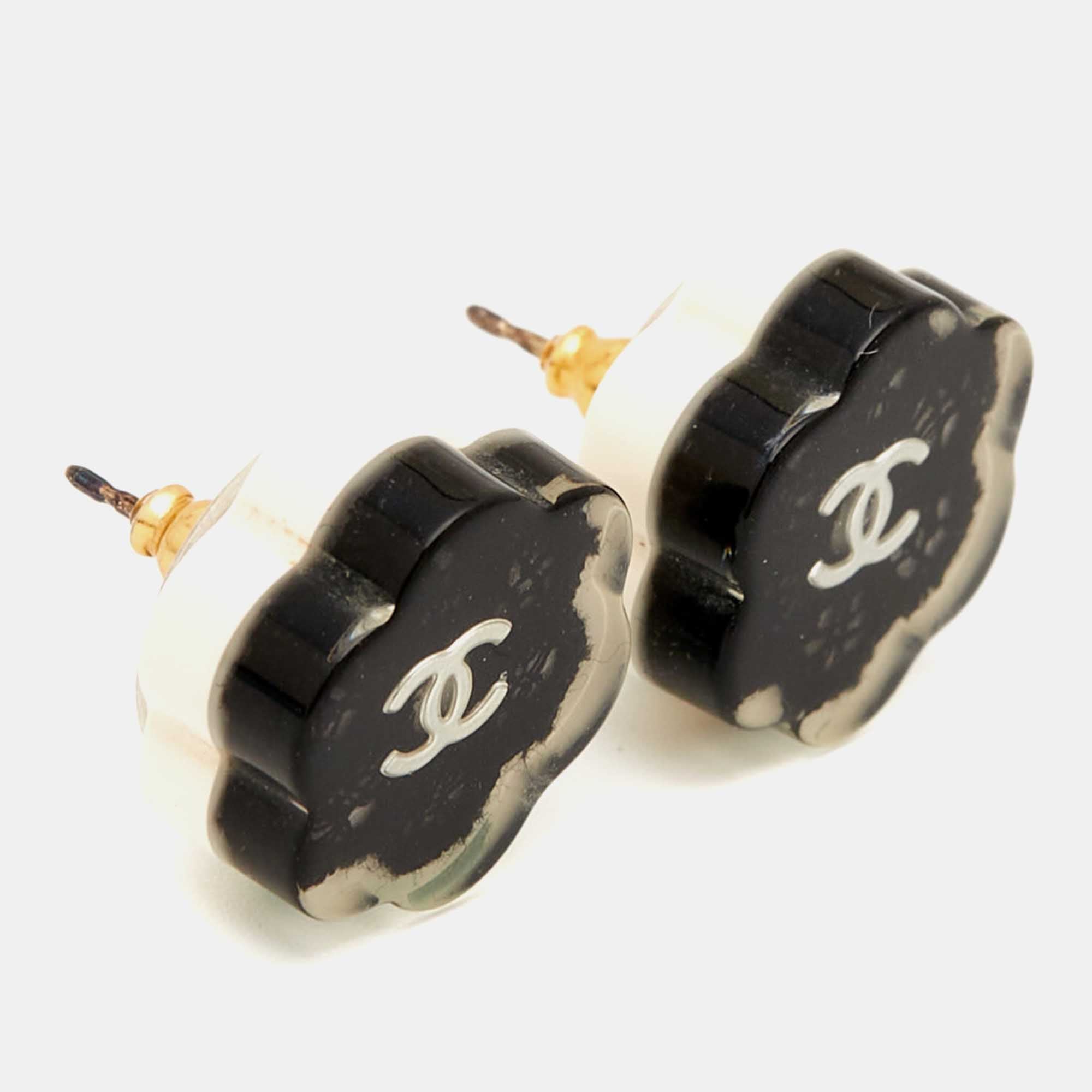 Top Quality Chanel CC Resin Gold Tone Earrings