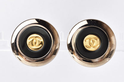 Top Quality Chanel Vintage Earrings Coco Mark Circle Gold/Black/Silver