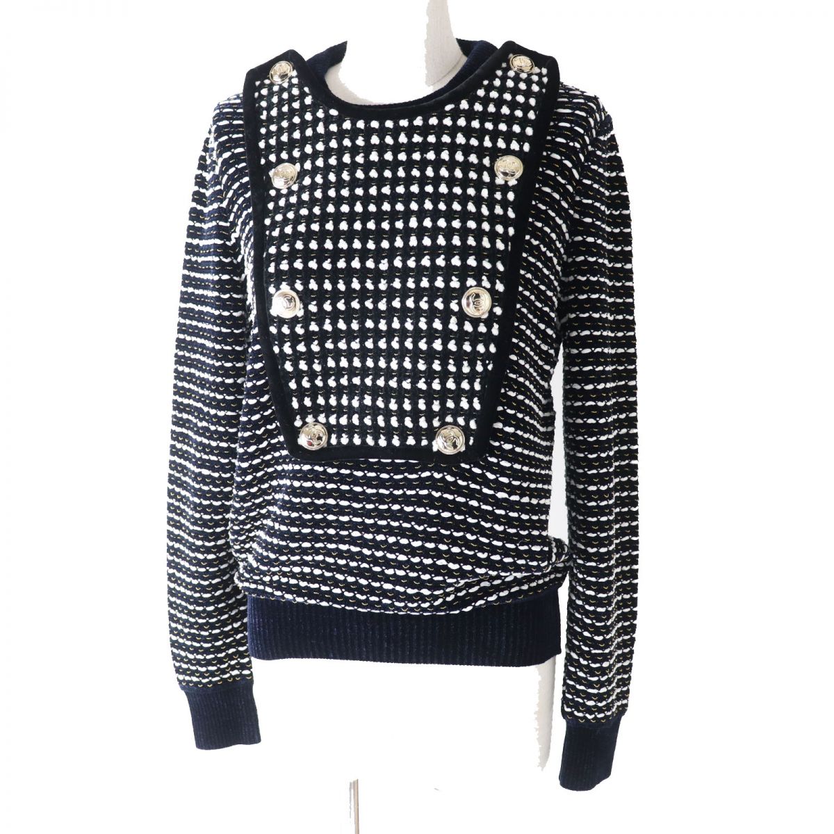 Top Quality Chanel COCO Mark Button Velvet Tweed Pullover