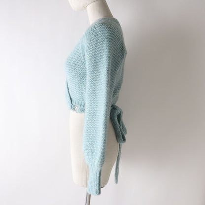 Top Quality Chanel Alpaca Blend Knit Cardigan Light Blue