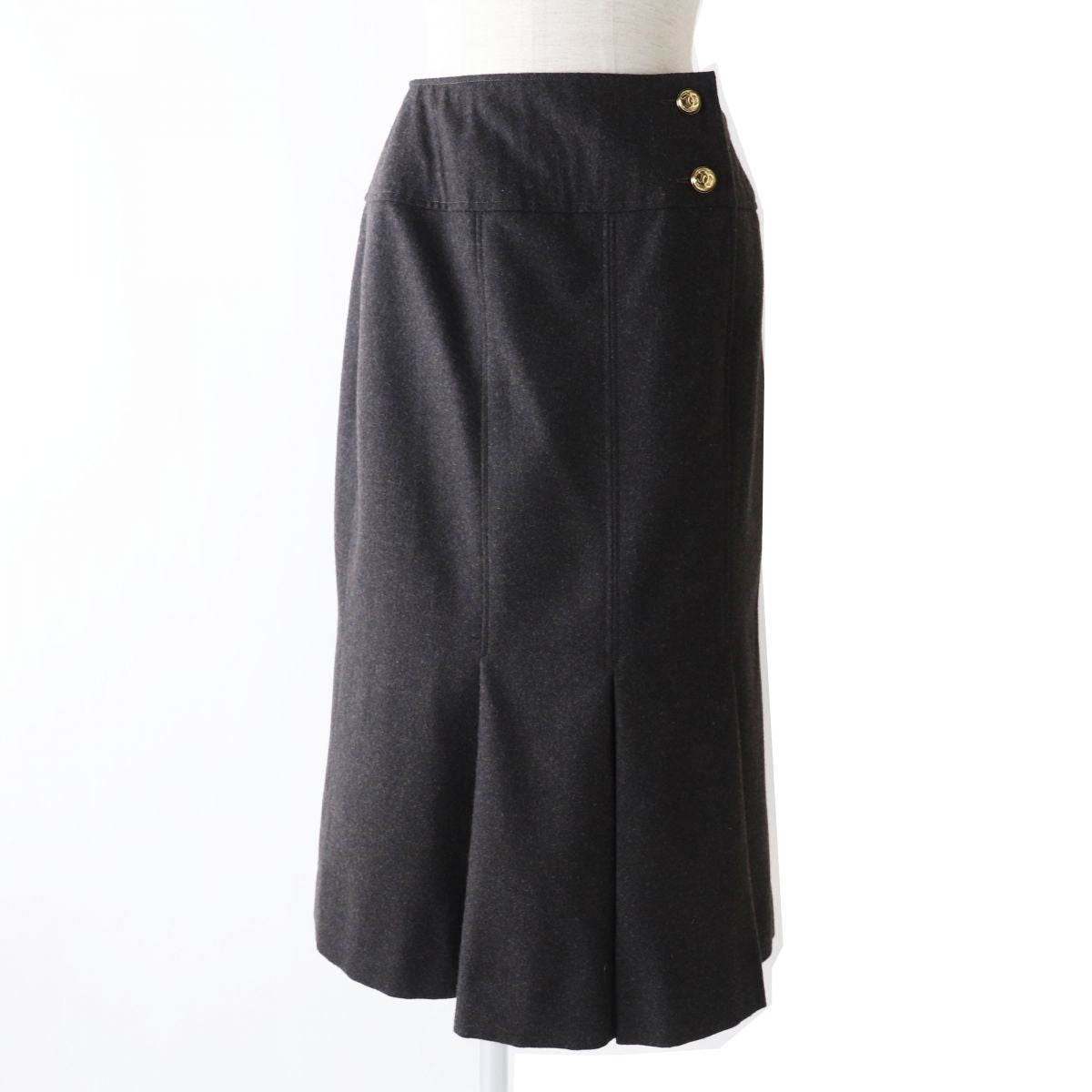 Top Quality Chanel Vintage Wool Pleated Skirt Dark Grey