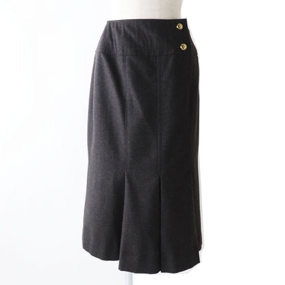 Top Quality Chanel Vintage Wool Pleated Skirt Dark Grey