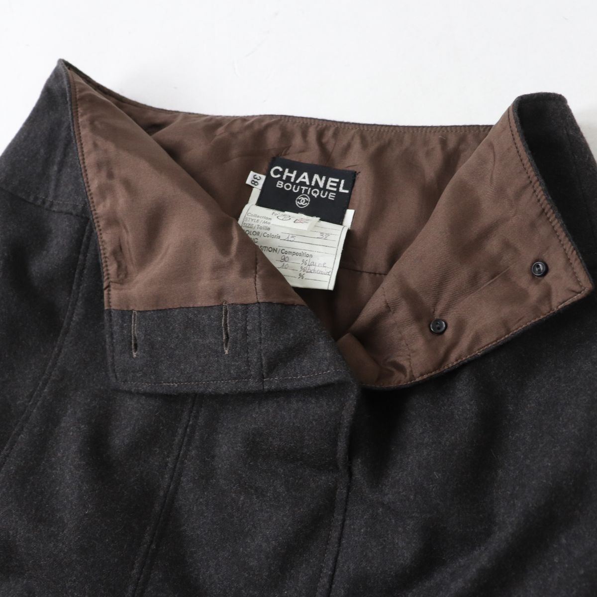 Top Quality Chanel Vintage Wool Pleated Skirt Dark Grey