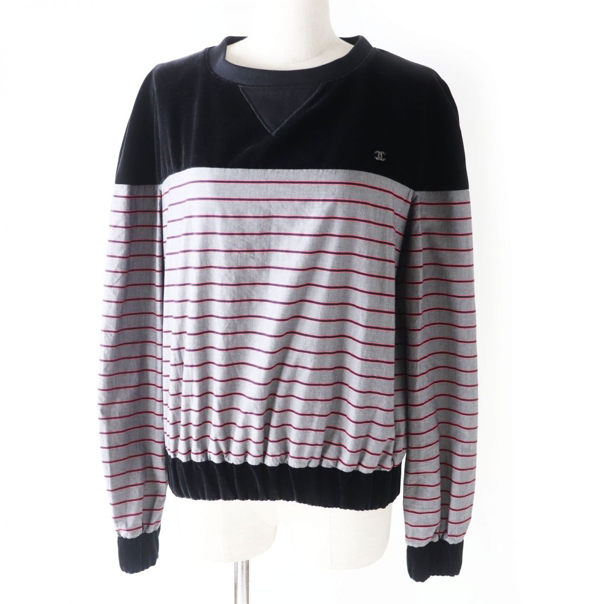 Top Quality Chanel Velvet Sweatshirt Border Pattern Black Gray Pink 36